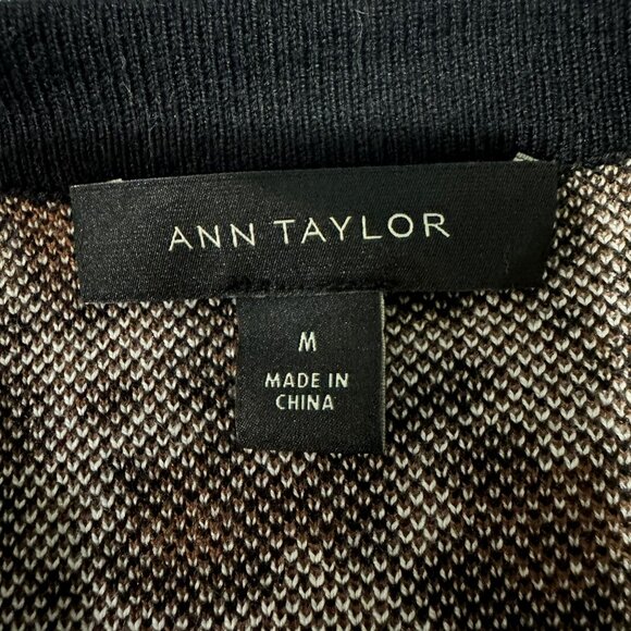 Ann Taylor Leopard Animal Print Colorblock Open Cardigan Sz M Winter White Midi - Picture 7 of 8